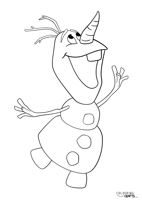 A drawing of Olaf From Frozen with a plain background to print and colour for free.