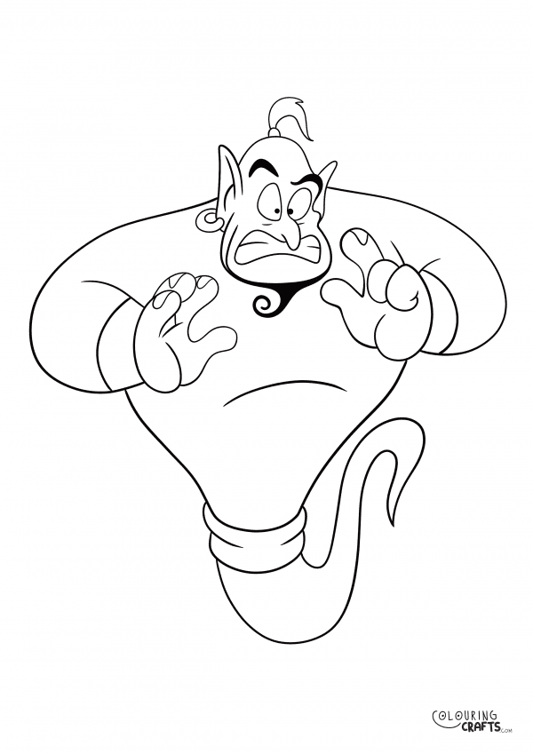 A drawing of the Genie From the Disney film Aladdin with a plain background to print and colour for free.