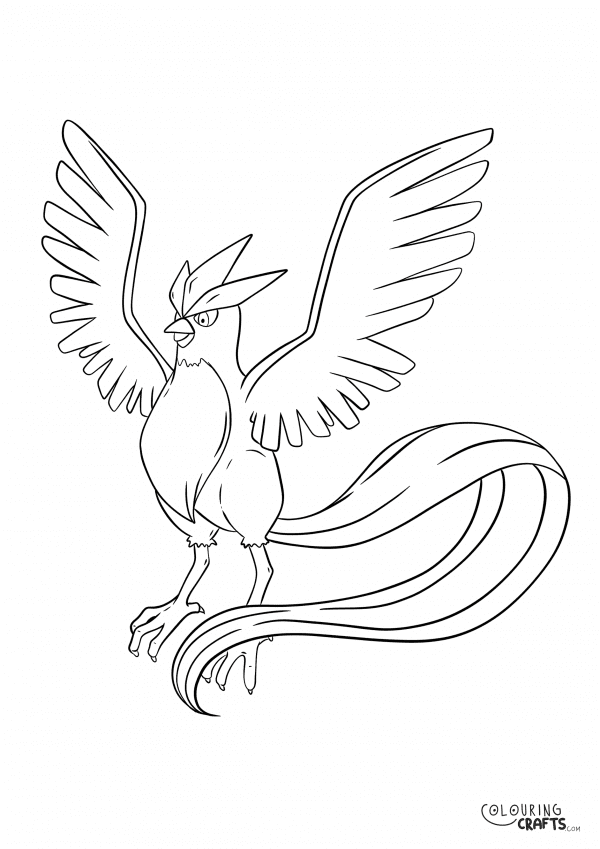 A drawing of Articuno from Pokemon with a plain background to print and colour for free.