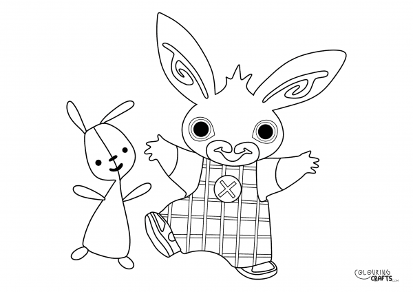 A drawing Of Bing And Flop from Bing Bunny with a plain background to print and colour for free.