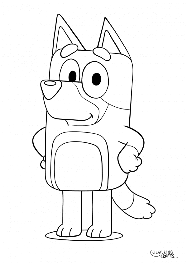 A drawing Of Bluey from Bluey with a plain background to print and colour for free.