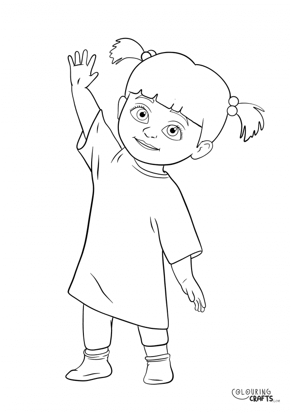 A drawing Of Boo from Monsters Inc with a plain background to print and colour for free.