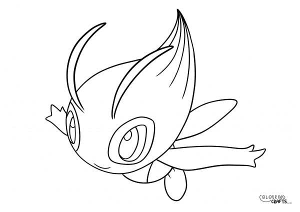 A drawing of Celebi from Pokemon with a plain background to print and colour for free.