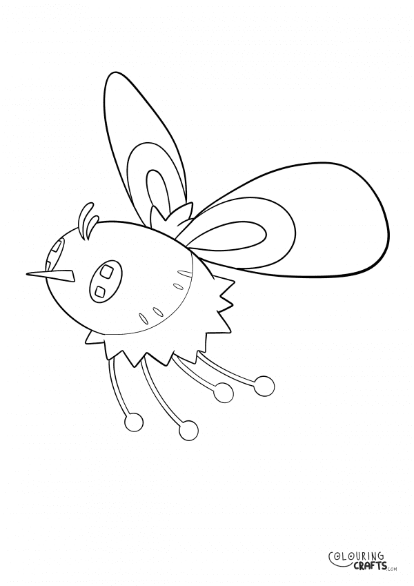 A drawing of Cutiefly from Pokemon with a plain background to print and colour for free.