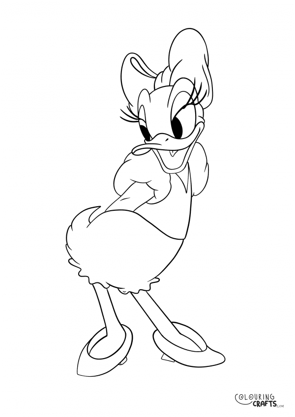 A drawing of Daisy Duck with a plain background to print and colour for free.