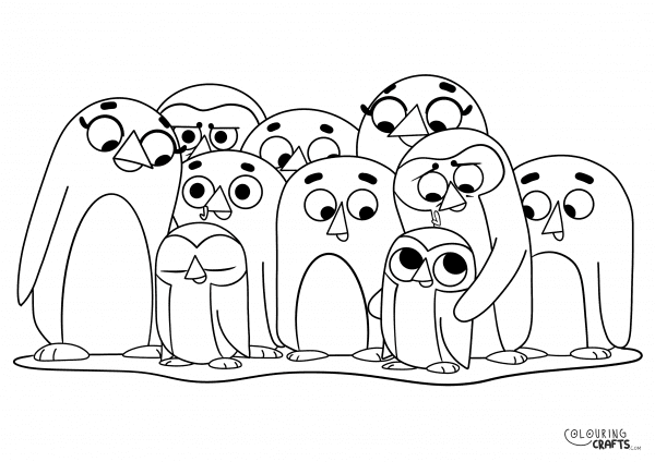 A drawing Of Penguins from Dog Loves Books with a plain background to print and colour for free.
