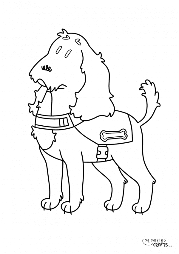 A drawing Of Diesel the Hearing Dog from Dog Squad with a plain background to print and colour for free.