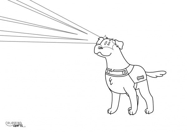 A drawing Of Kiki the Guide Dog with super vision from Dog Squad with a plain background to print and colour for free.