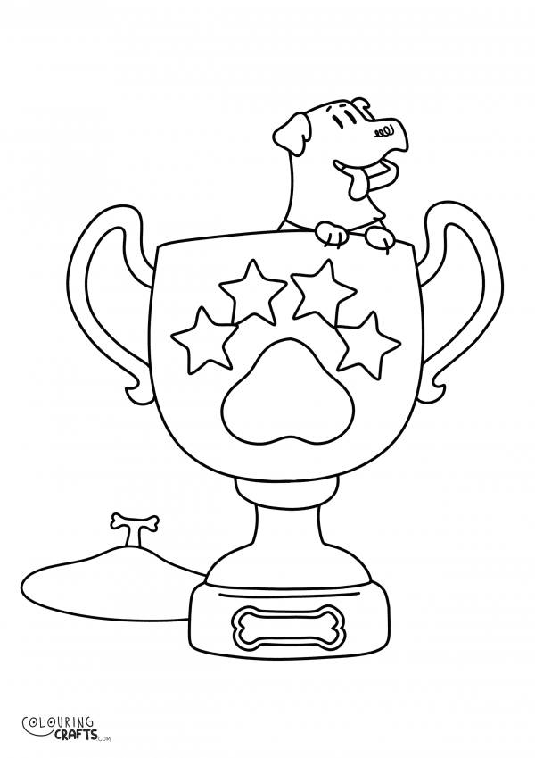 A drawing Of Kiki the Guide Dog in a trophy from Dog Squad with a plain background to print and colour for free.