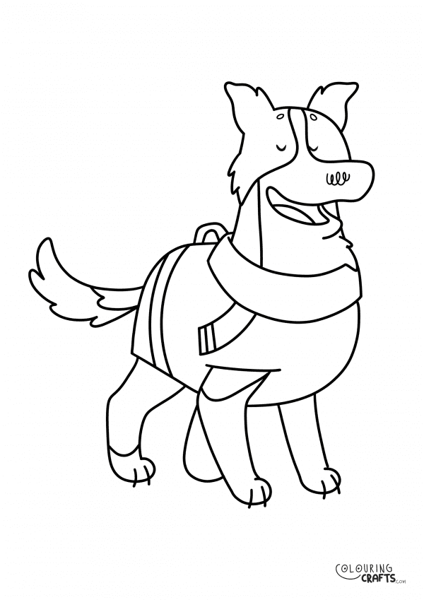 A drawing Of Meagaidh the Mountain rescue dog from Dog Squad with a plain background to print and colour for free.