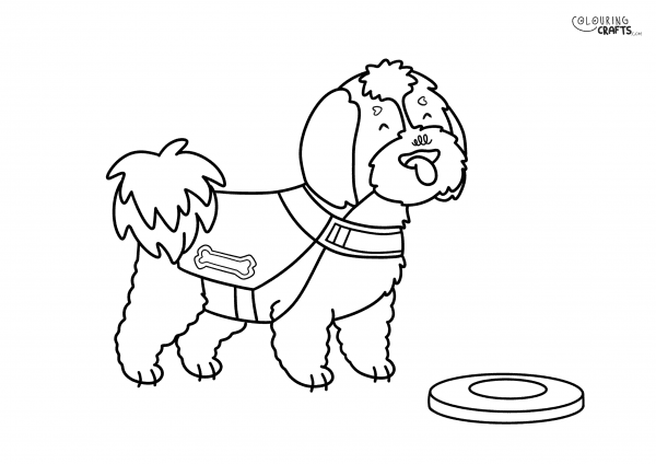 A drawing Of Tinks the Assistance Dog from Dog Squad with a plain background to print and colour for free.