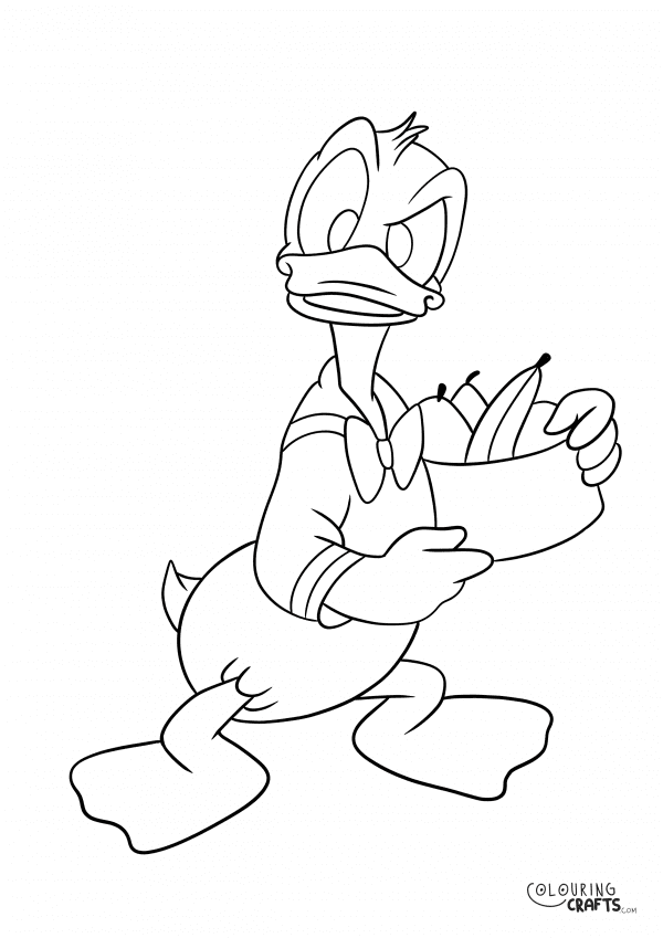 A drawing of Doland Duck with a plain background to print and colour for free.