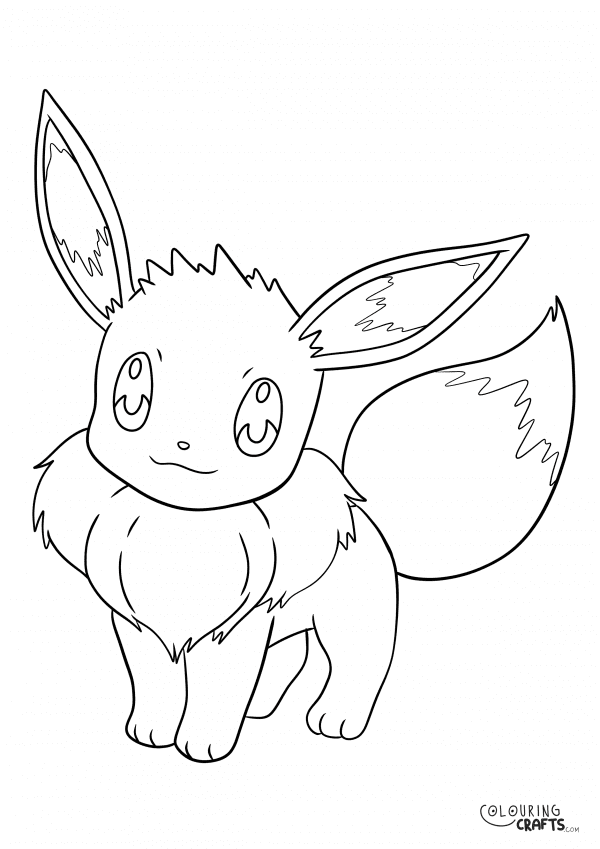 A drawing of Eevee from Pokemon with a plain background to print and colour for free.