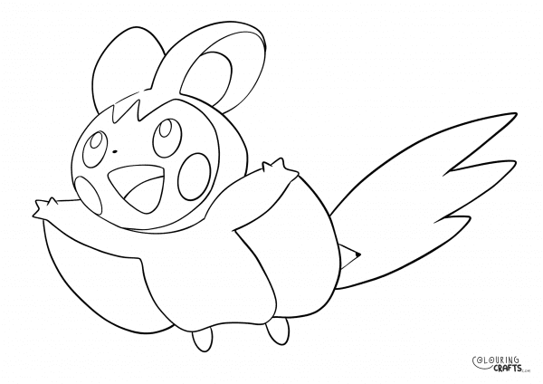 A drawing of Emolga from Pokemon with a plain background to print and colour for free.