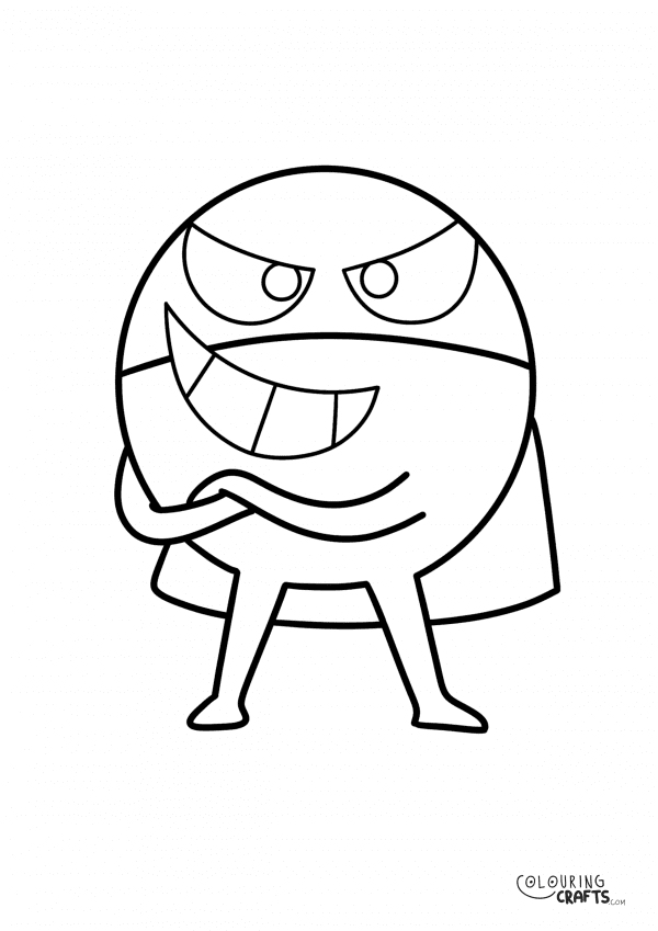 A drawing of Evil Pea from Supertato with a plain background to print and colour for free.