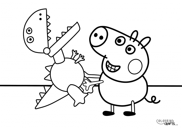 A drawing Of George And Dinosaur from Peppa Pig with a plain background to print and colour for free.