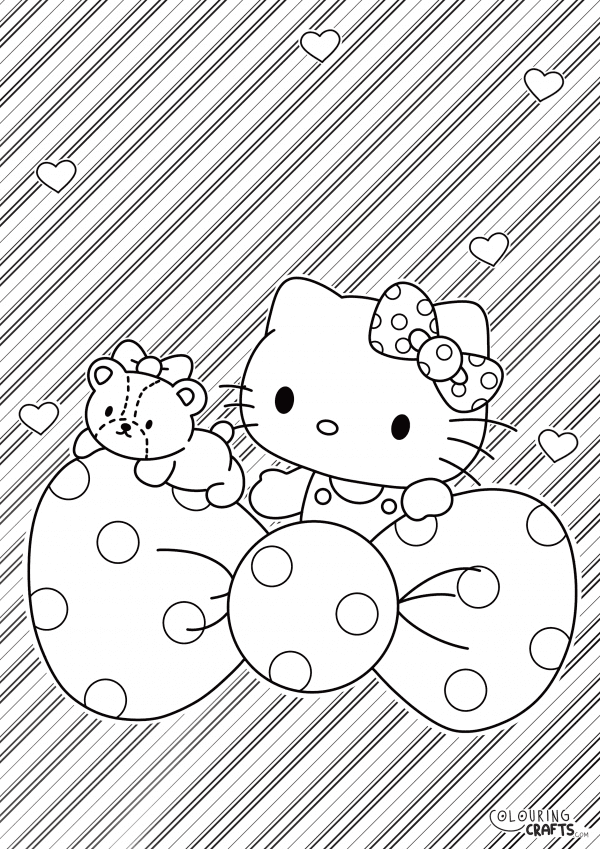 A drawing Of Hello Kitty with a Striped background to print and colour for free.