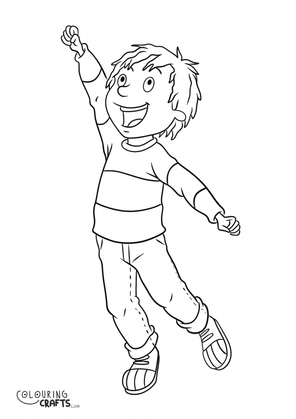 A drawing of Henry Jumping from Horrid Henry with a plain background to print and colour for free.
