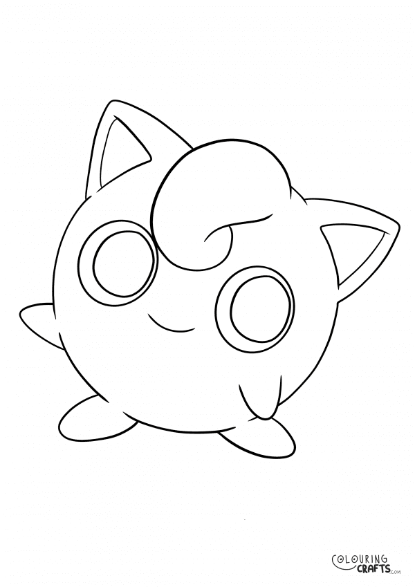 A drawing of Jigglypuff from Pokemon with a plain background to print and colour for free.