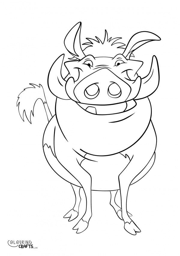 A drawing Of Pumba from The Lion King with a plain background to print and colour for free.