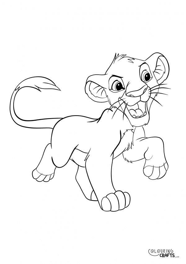 A drawing Of Simba from The Lion King with a plain background to print and colour for free.