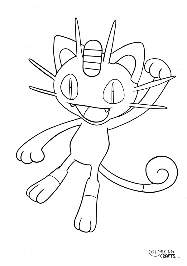 A drawing of Meowth from Pokemon with a plain background to print and colour for free.