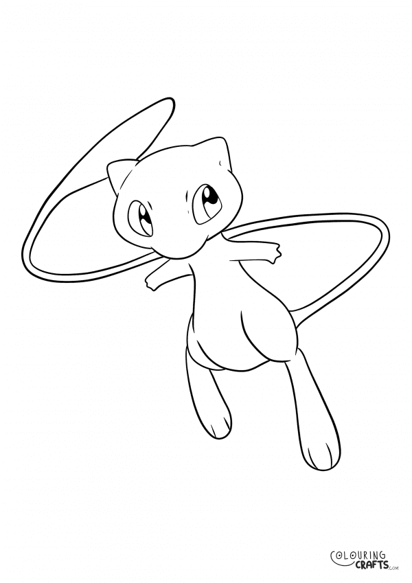 A drawing of Mew from Pokemon with a plain background to print and colour for free.