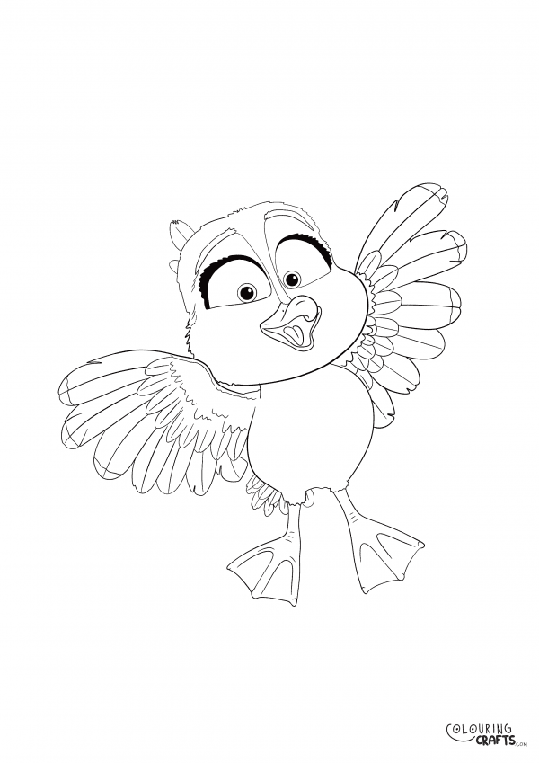 A drawing of Gwen flying from the film Migration with a plain background to print and colour for free.
