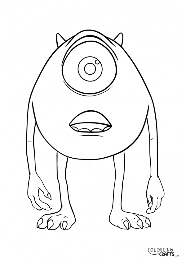 A drawing Of Mike Wazowski from Monsters Inc with a plain background to print and colour for free.
