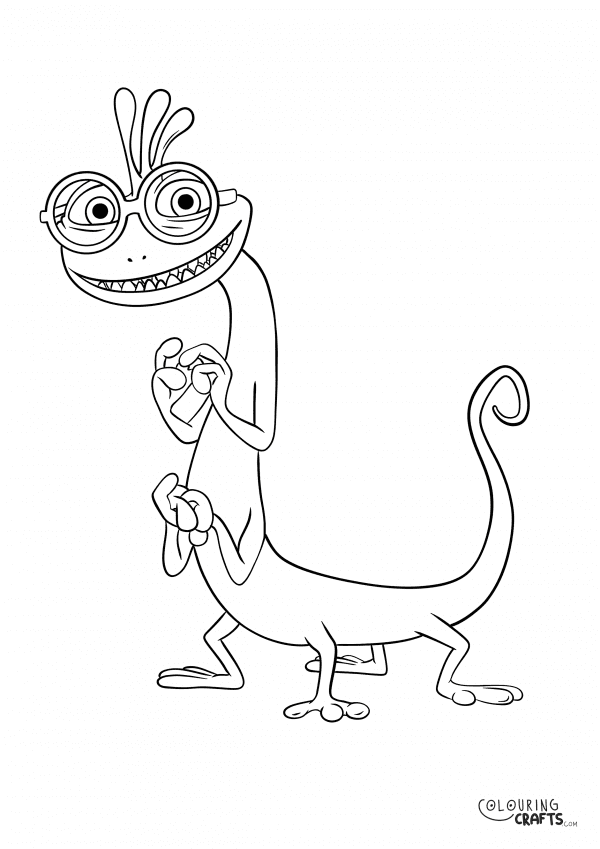 A drawing Of Randall from Monsters Inc with a plain background to print and colour for free.