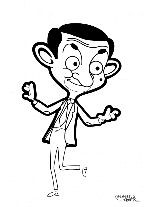 A drawing Of Mr Bean with a plain background to print and colour for free.