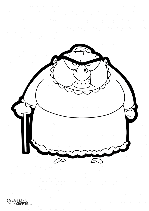 A drawing Of Ms Wicket from Mr Bean with a plain background to print and colour for free.