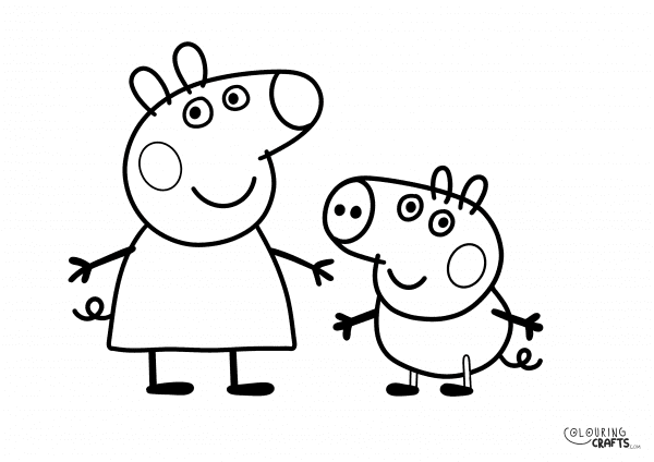 A drawing Of Peppa And George from Peppa Pig with a plain background to print and colour for free.