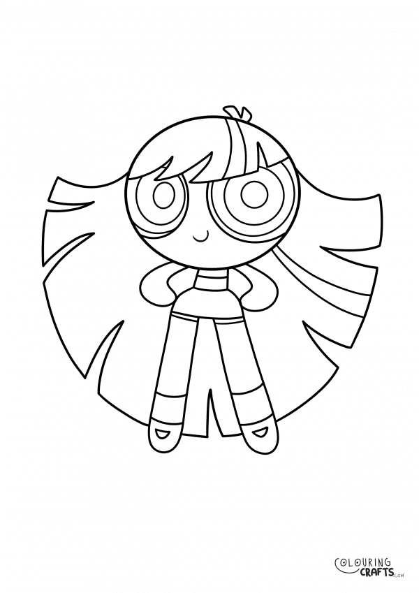A drawing Of Bliss from The Powerpuff Girls with a plain background to print and colour for free.