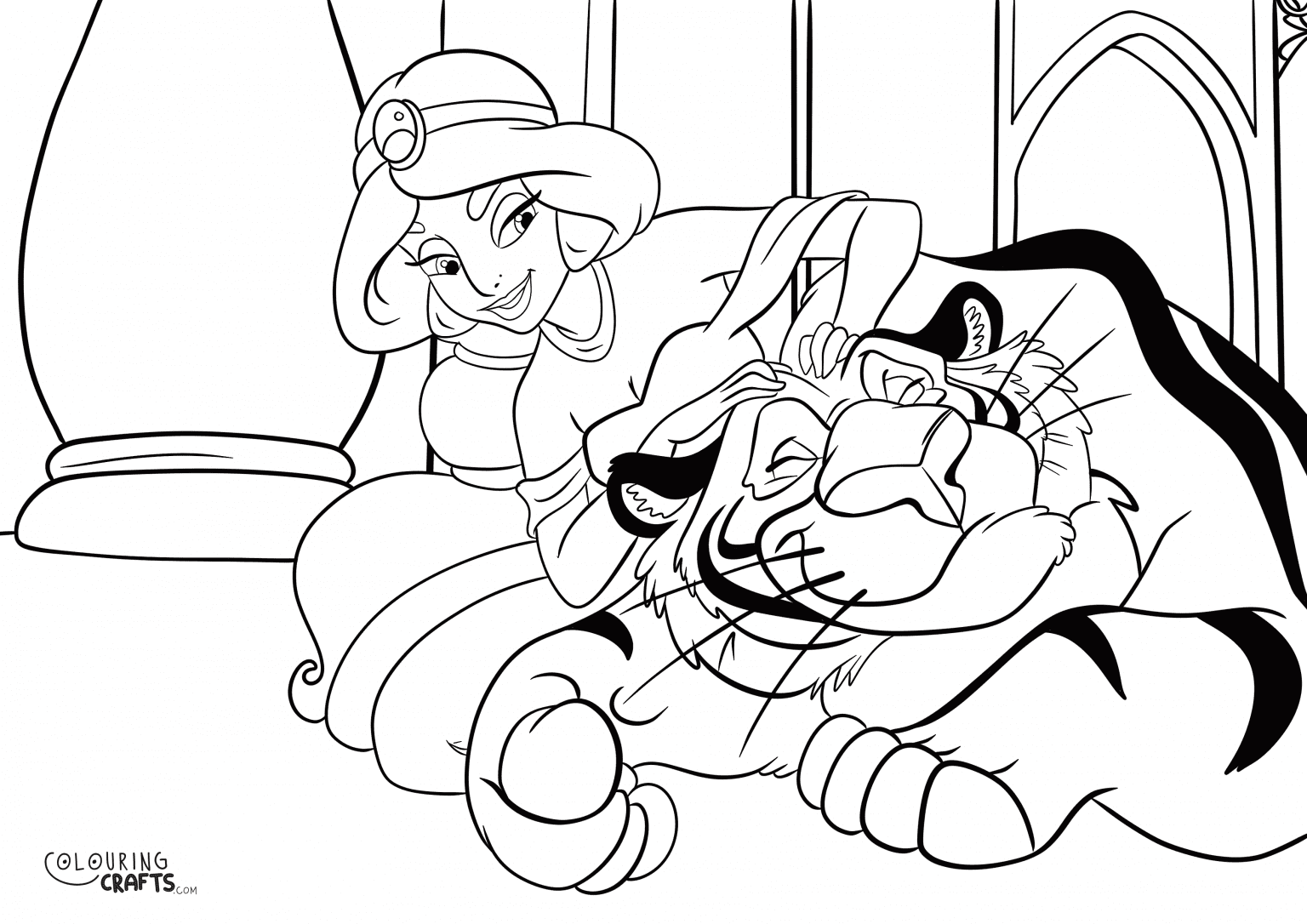 Princess Jasmine And Rajah Colouring Page Colouring Crafts