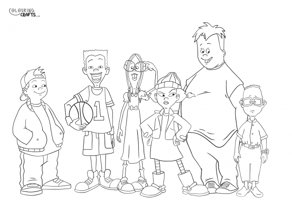 A drawing of a variety of characters from Recess with a plain background to print and colour for free.