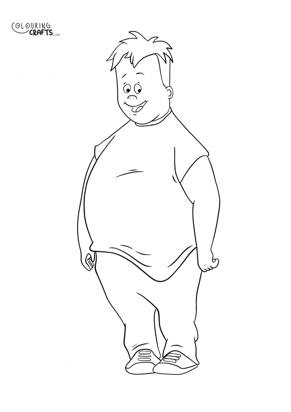 A drawing of Mikey Blumberg from Recess with a plain background to print and colour for free.