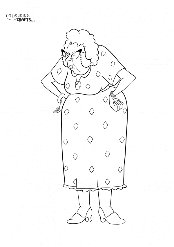 A drawing of Muriel Finster from Recess with a plain background to print and colour for free.