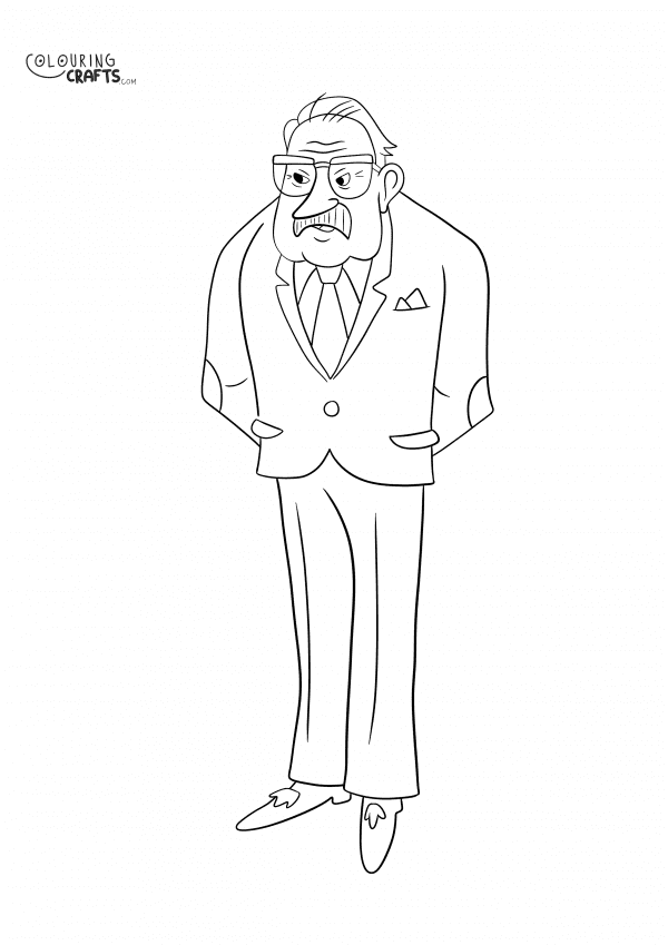 A drawing of Peter Prickly from Recess with a plain background to print and colour for free.