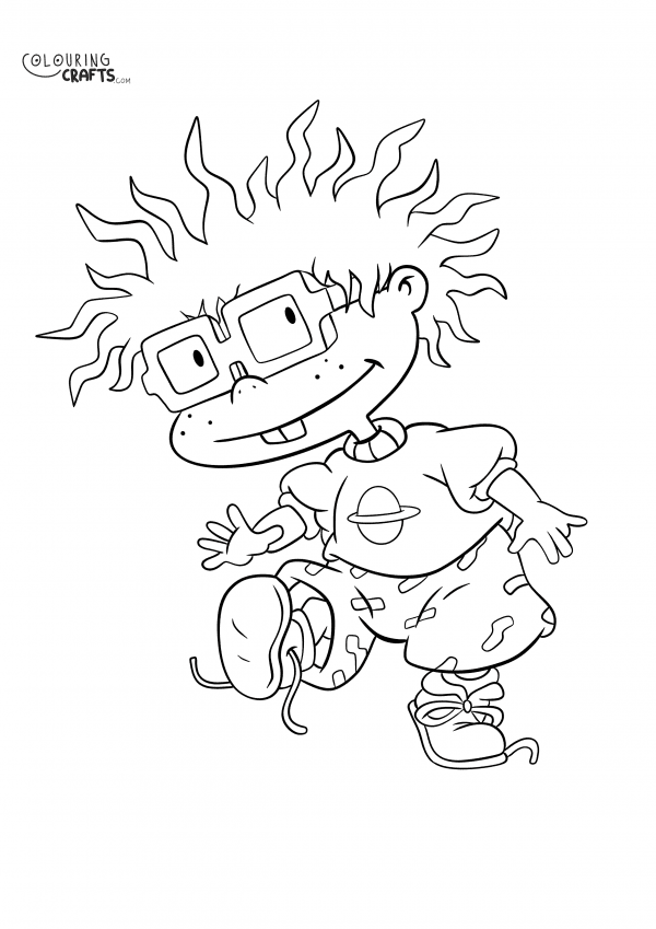 A drawing of Chuckie from Rugrats with a plain background to print and colour for free.