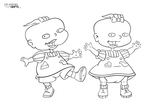 A drawing of Phil And Lillian from Rugrats with a plain background to print and colour for free.