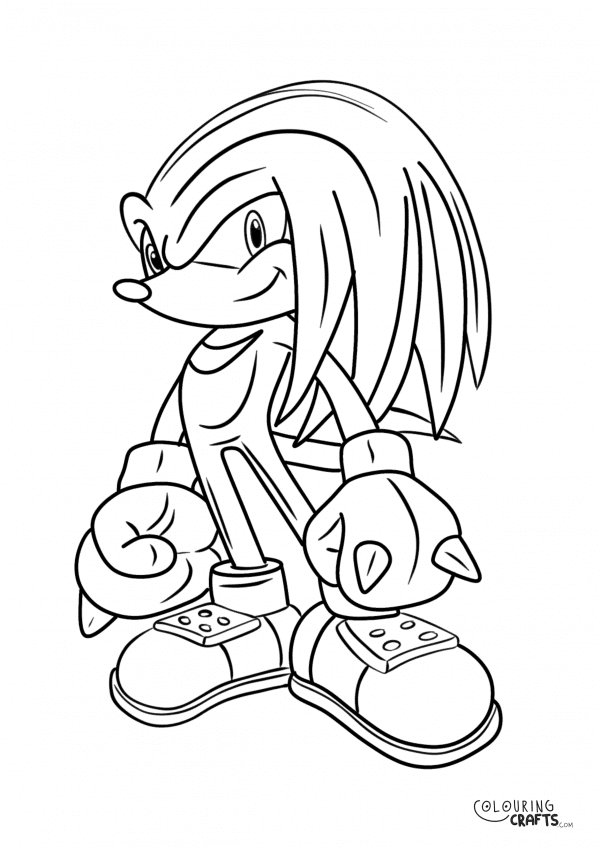 A drawing of Knuckles from Sonic The Hedgehog with a plain background to print and colour for free.