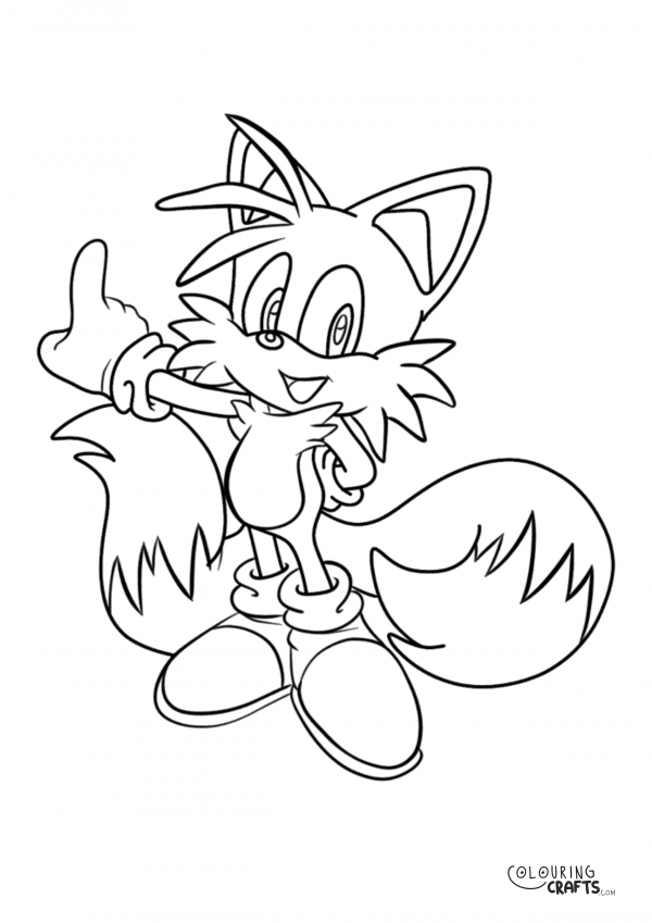 A drawing Tails from Sonic The Hedgehog with a plain background to print and colour for free.
