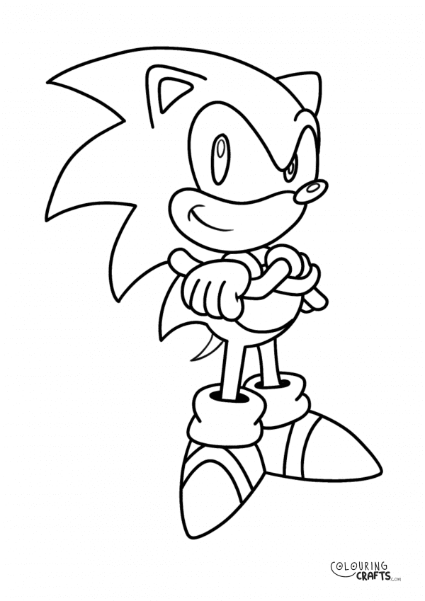 A drawing of Sonic the Hedgehog with a plain background to print and colour for free.