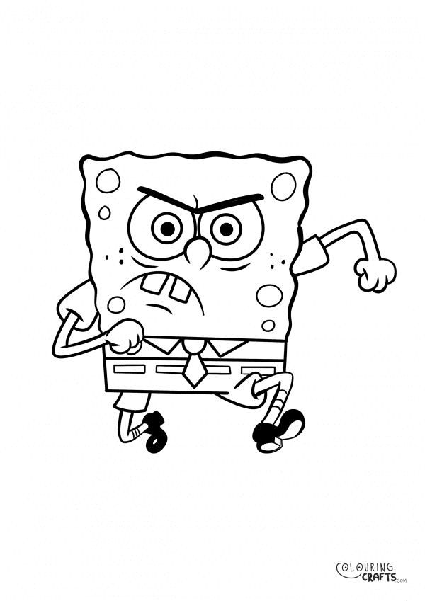 A drawing of Angry SpongeBob from SpongeBob SquarePants with a plain background to print and colour for free.