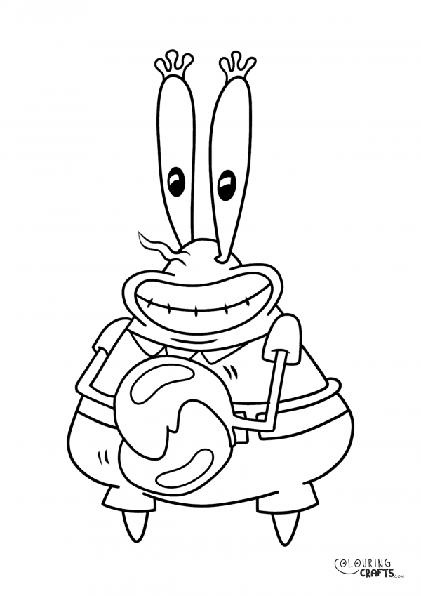 A drawing of Mr Krabs from SpongeBob SquarePants with a plain background to print and colour for free.