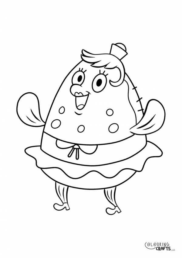 A drawing of Mrs Puff from SpongeBob SquarePants with a plain background to print and colour for free.