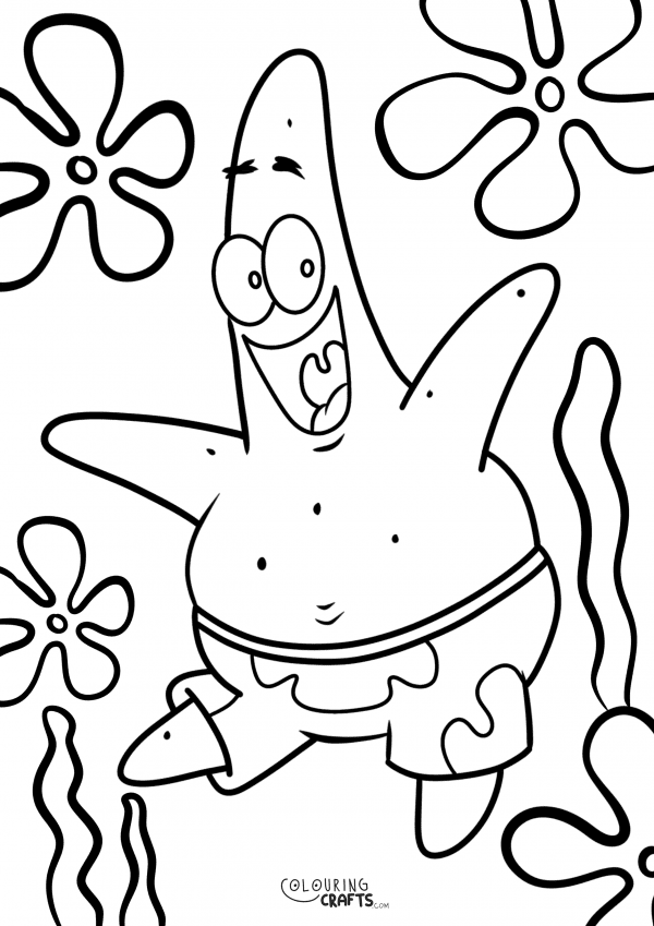 A drawing of Patrick Star from SpongeBob SquarePants with a plain background to print and colour for free.