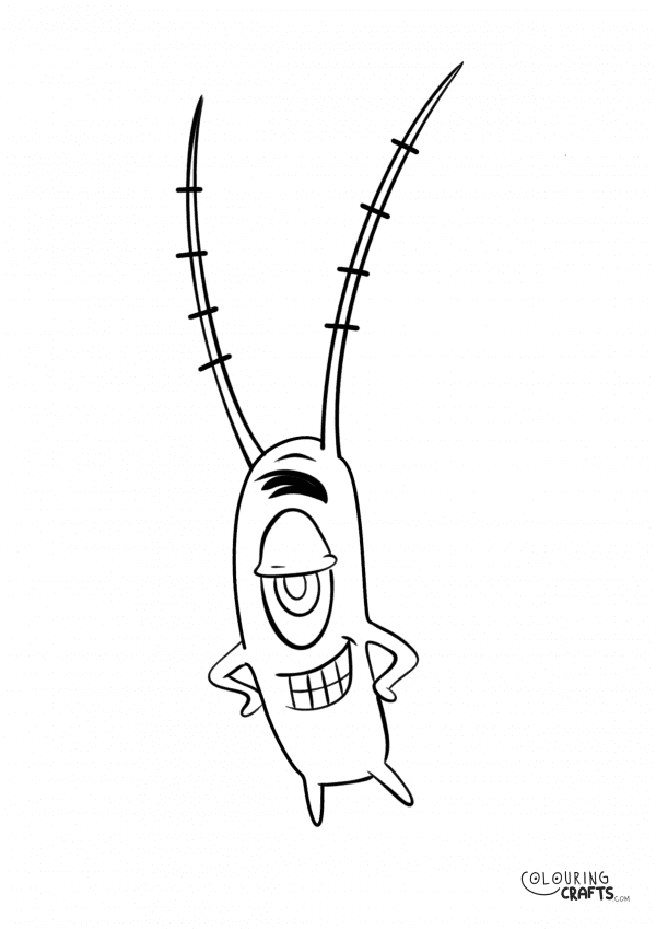 A drawing of Plankton from SpongeBob SquarePants with a plain background to print and colour for free.