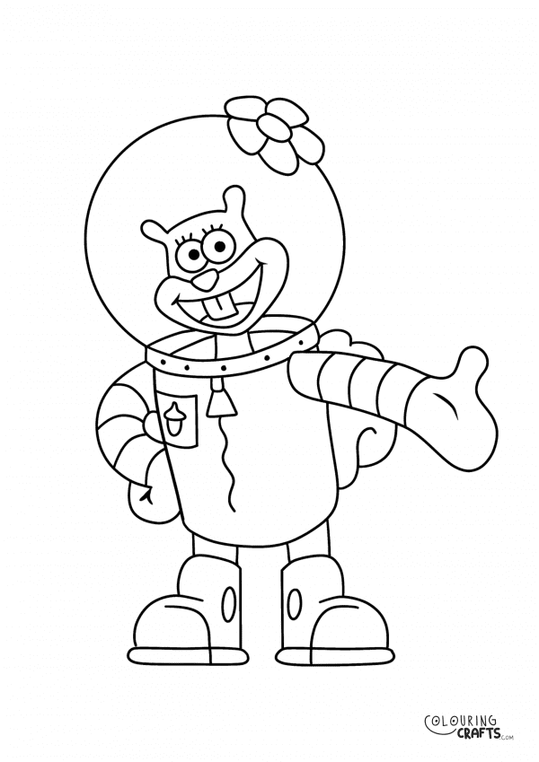 A drawing of Sandy from SpongeBob SquarePants with a plain background to print and colour for free.